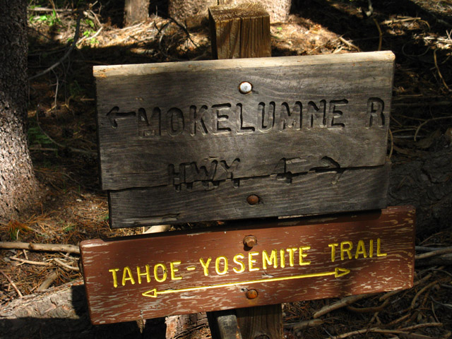 Tahoe to Yosemite Trail Sign in Bee Gulch just North of Lake Alpine